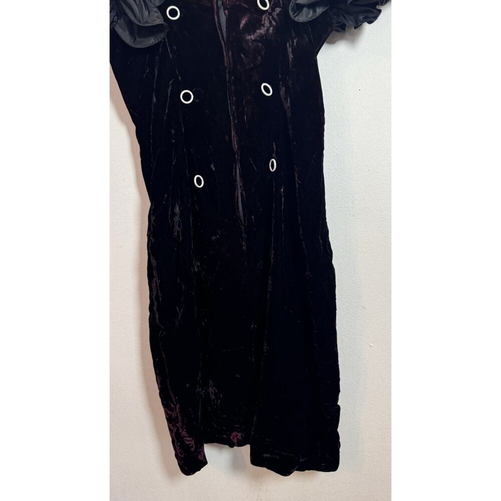 Vintage 80s Dave & Johnny Joseph Lara Purple Velvet Exaggerated Ruffle Dress SM - Picture 3 of 7